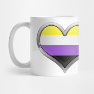 Large Non-Binary Pride Flag Colored Heart with Chrome Frame Mug